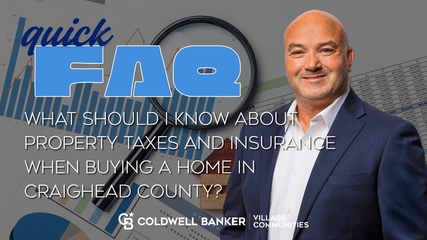 Craig Melton real estate FAQ graphic explaining property taxes and insurance when buying a home in Craighead County Arkansas